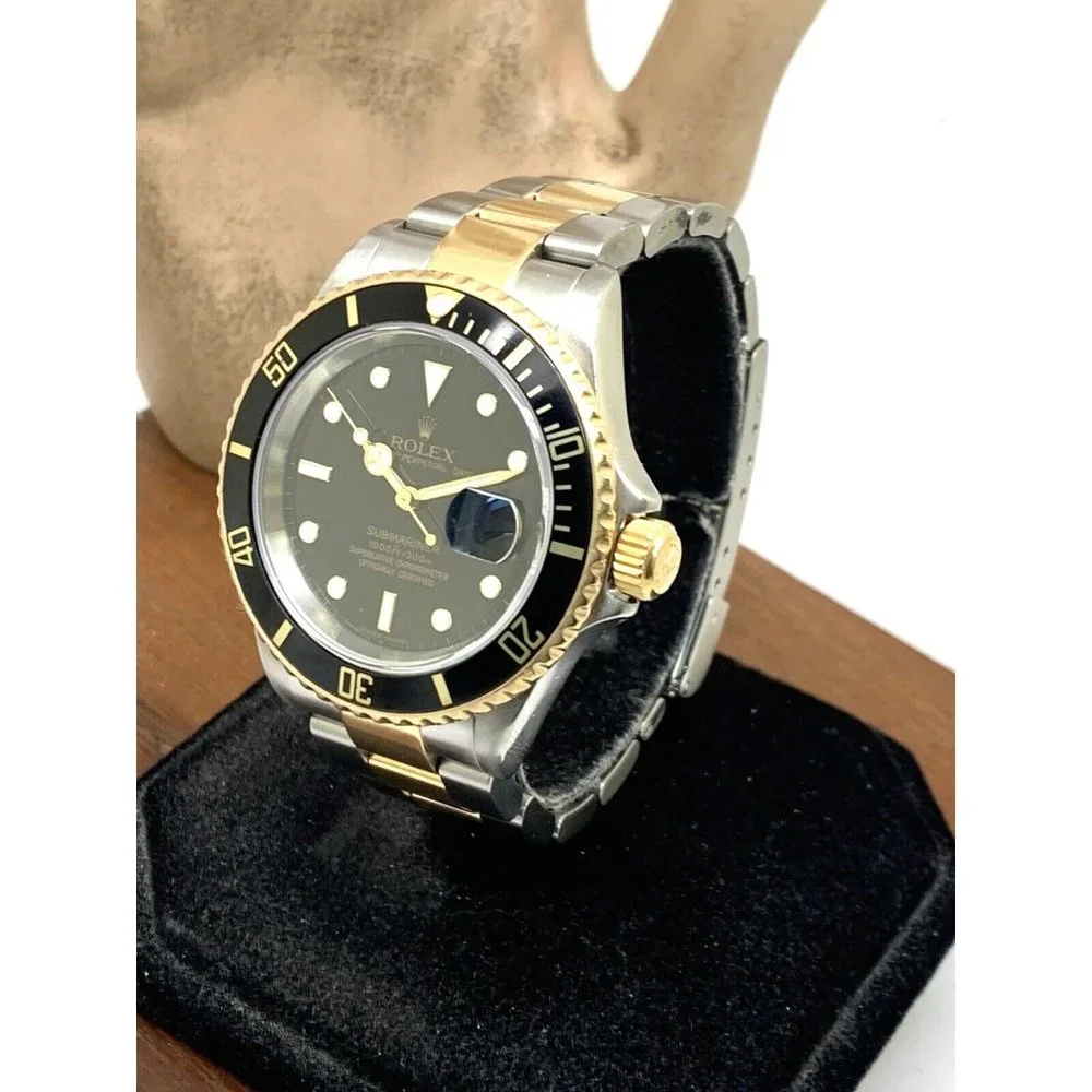 Rolex Men's Watch 16613 Submariner Automatic Black Dial Two Tone 18k Gold Steel